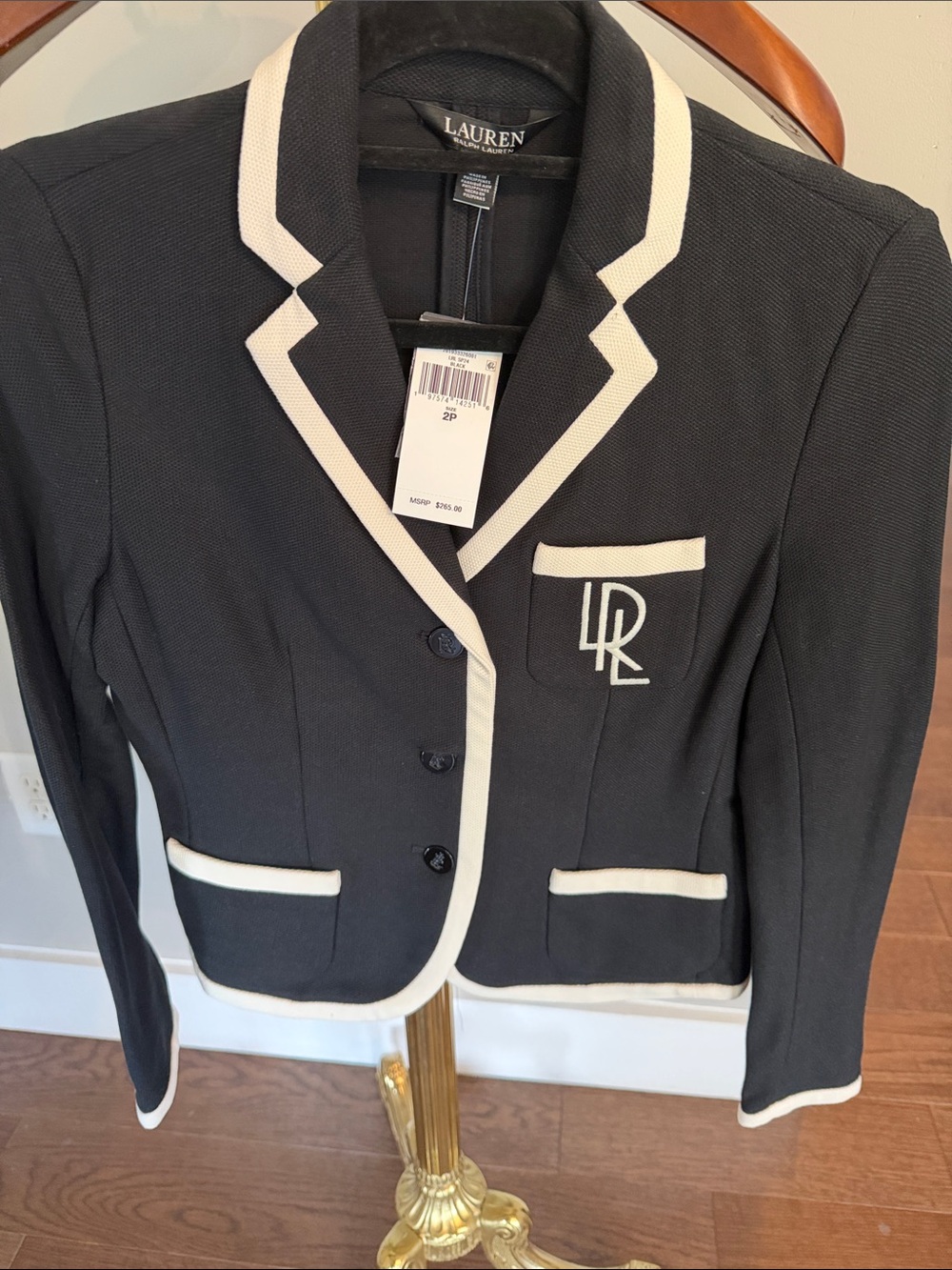 Lauren Ralph Lauren Black Blazer with White Trim and LR Monogram